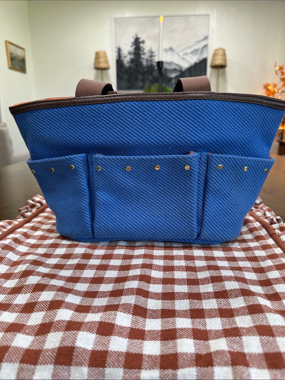 Bath & Body Works Blue Canvas Tote with Brown Trim and Gold Medallion - Picture 5 of 8